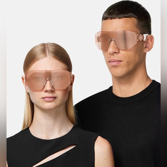 NEW VERSACE MEDUSA BIGGIE MASK SUNGLASSES Rose Gold White Logo Shield Shades main image 7